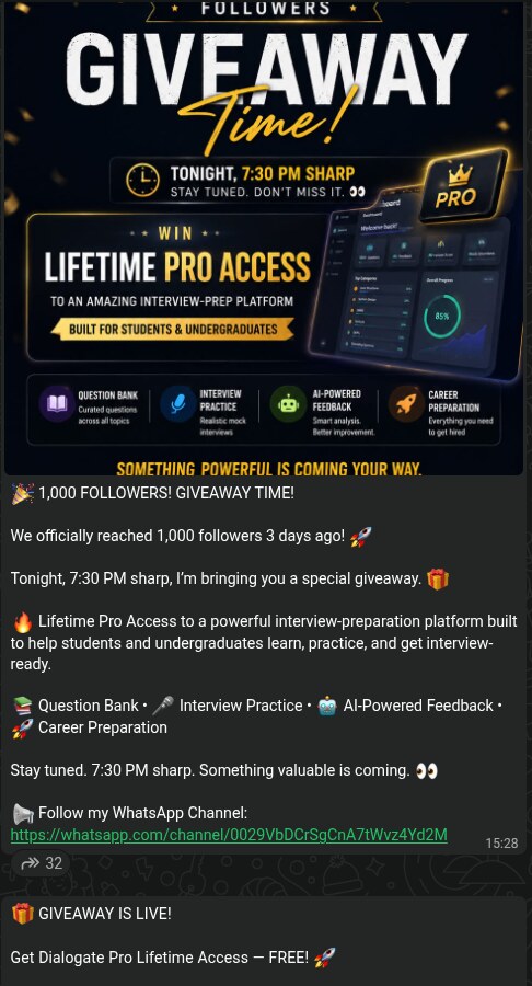 Srimonishan giveaway proof screenshot